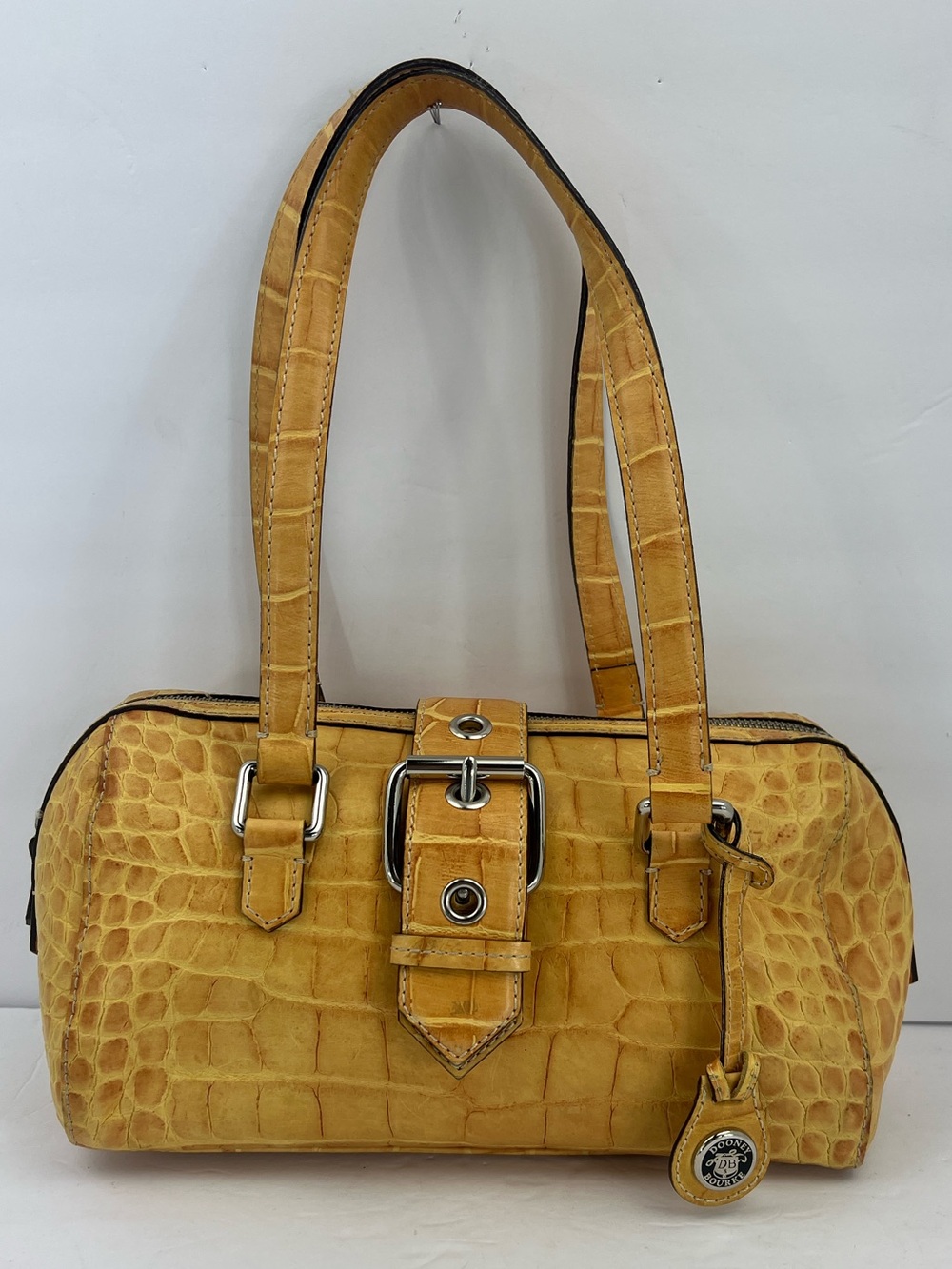 DOONEY & BOURKE VINTAGE CROCODILE EMBOSSED YELLOW LEATHER SHOULDER BAG|PURSE
